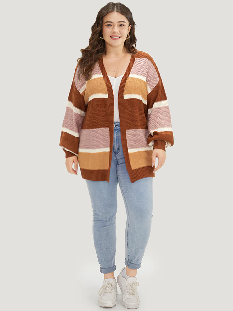 Striped Contrast Elastic Cuffs Cardigan - Image 7