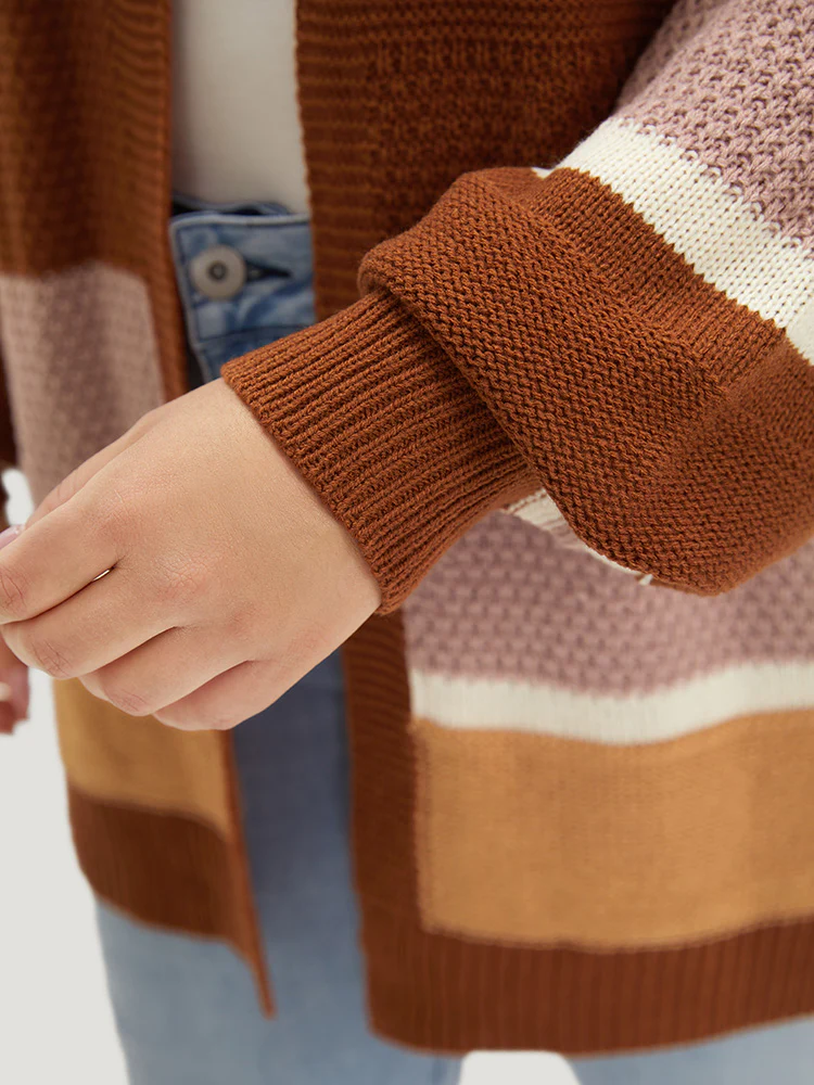 Striped Contrast Elastic Cuffs Cardigan - Image 8