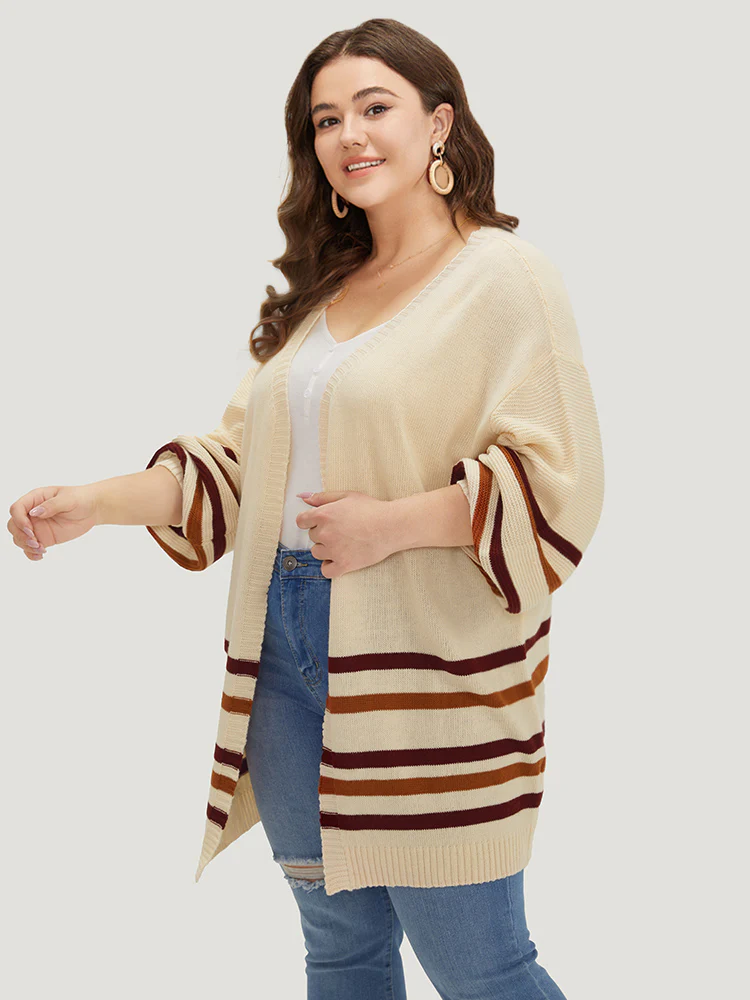 Striped Contrast Open Front Cardigan - Image 3