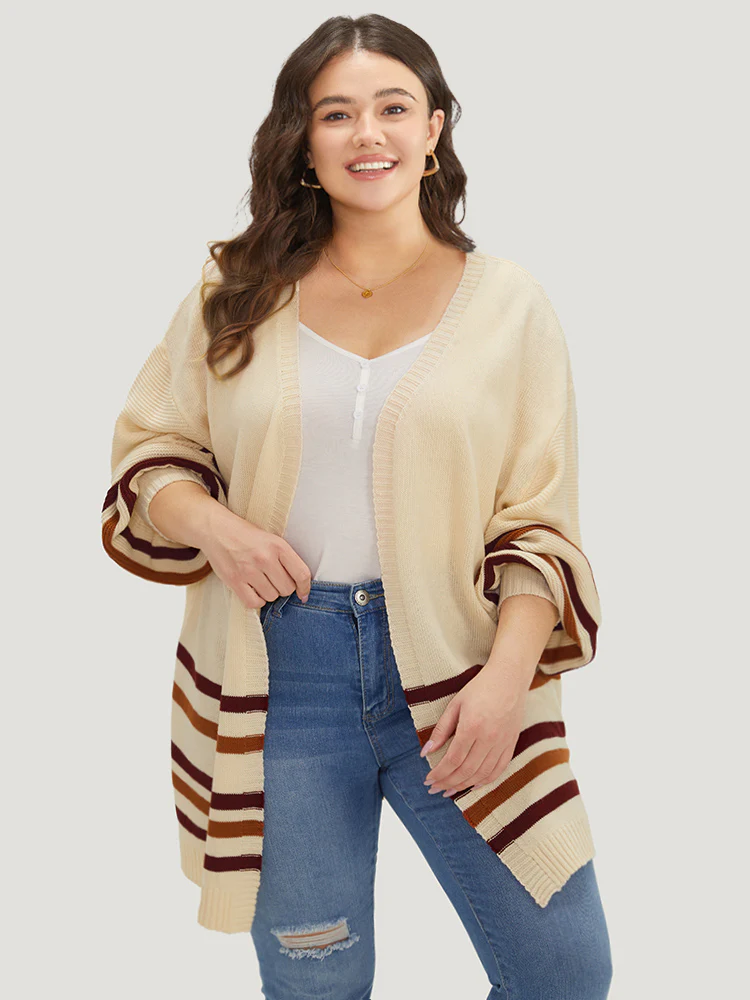 Striped Contrast Open Front Cardigan - Image 4