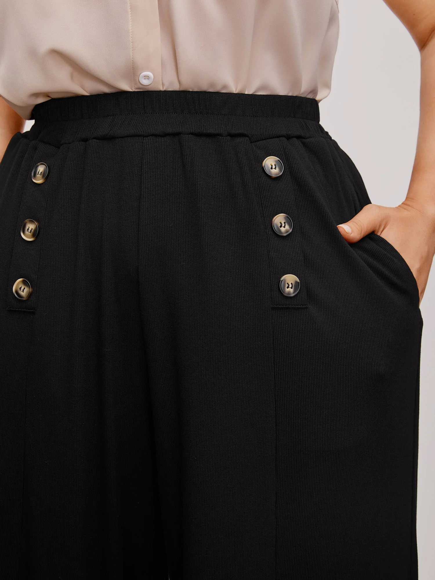 Supersoft Essentials Button Detail Wide Leg Pants - Image 4