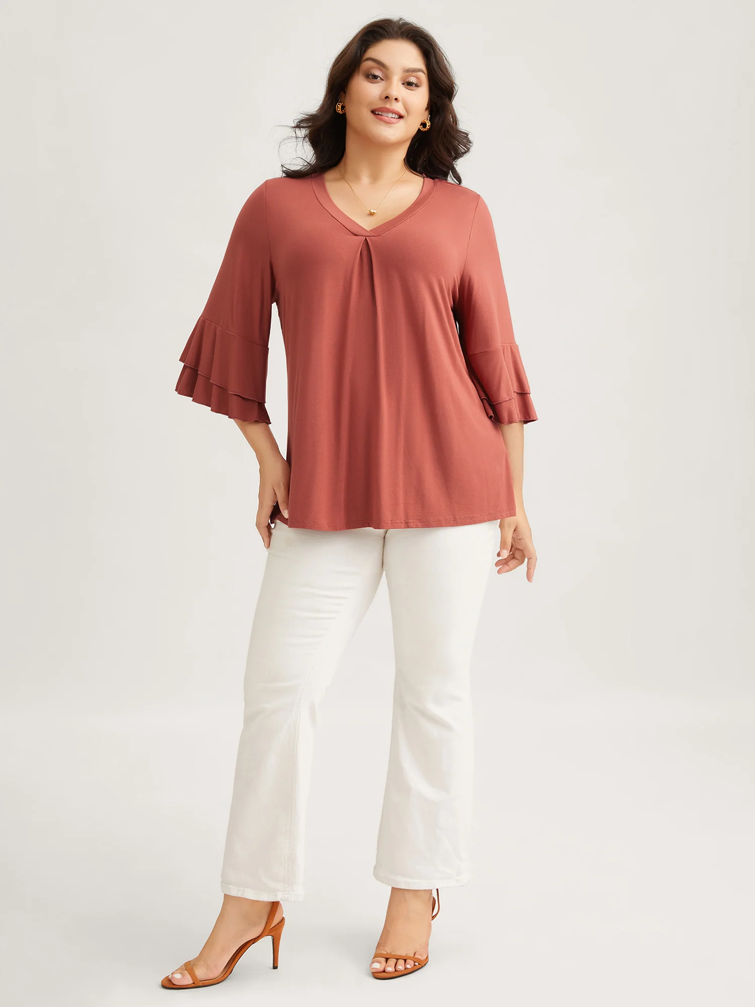 Supersoft Essentials Ruffle Layered Sleeve Pleated T-shirt - Image 26