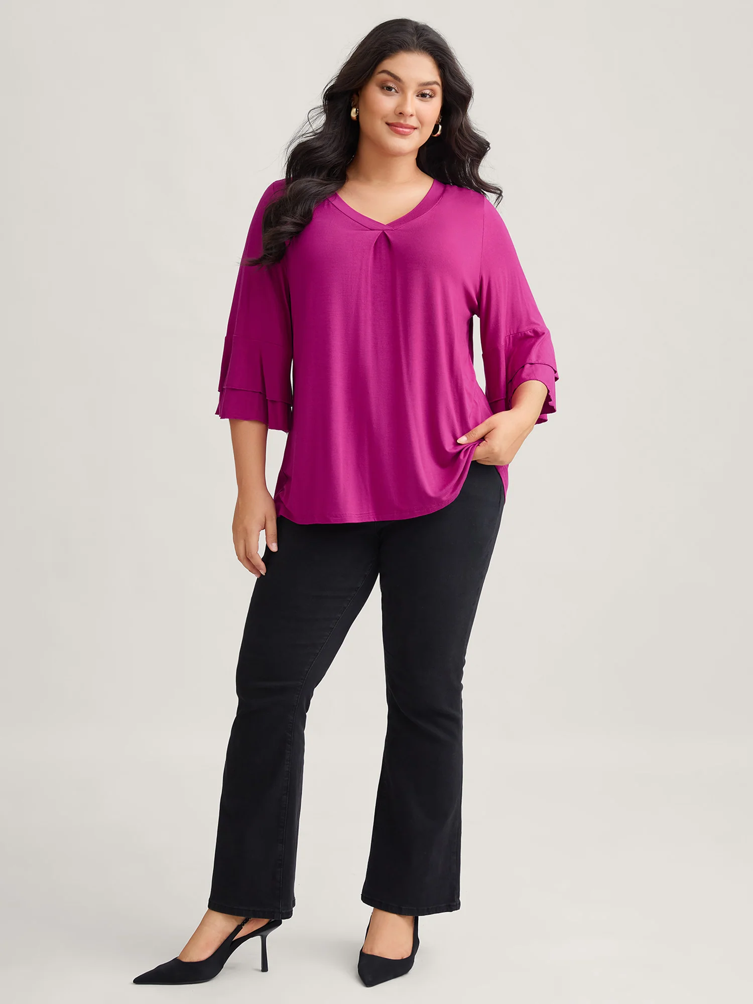 Supersoft Essentials Ruffle Layered Sleeve Pleated T-shirt - Image 7