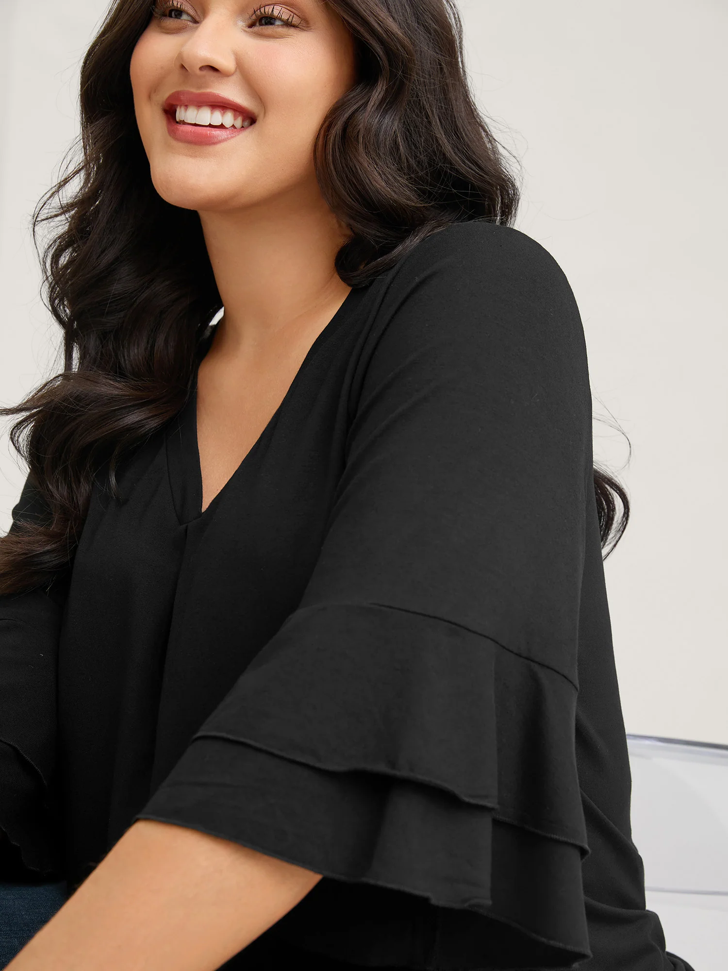 Supersoft Essentials Ruffle Layered Sleeve Pleated T-shirt - Image 9