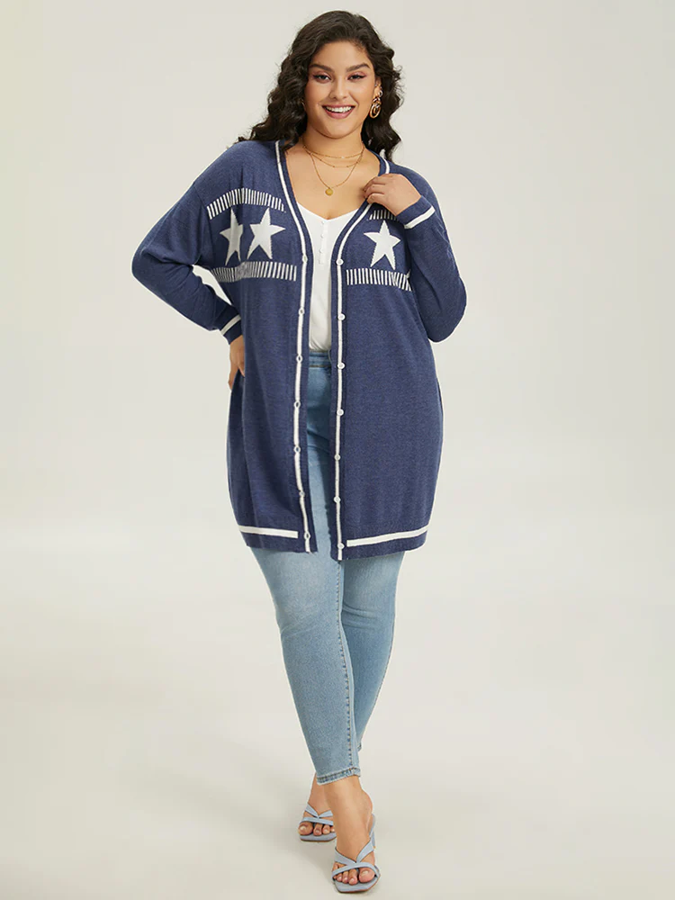 Supersoft Essentials Star Contrast Trim Button Through Cardigan - Image 7