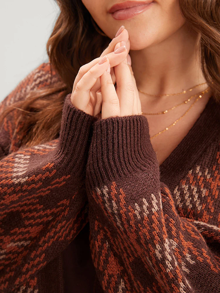 Tartan Contrast Pointelle Knit Pocket Open Front Cardigan - Image 8