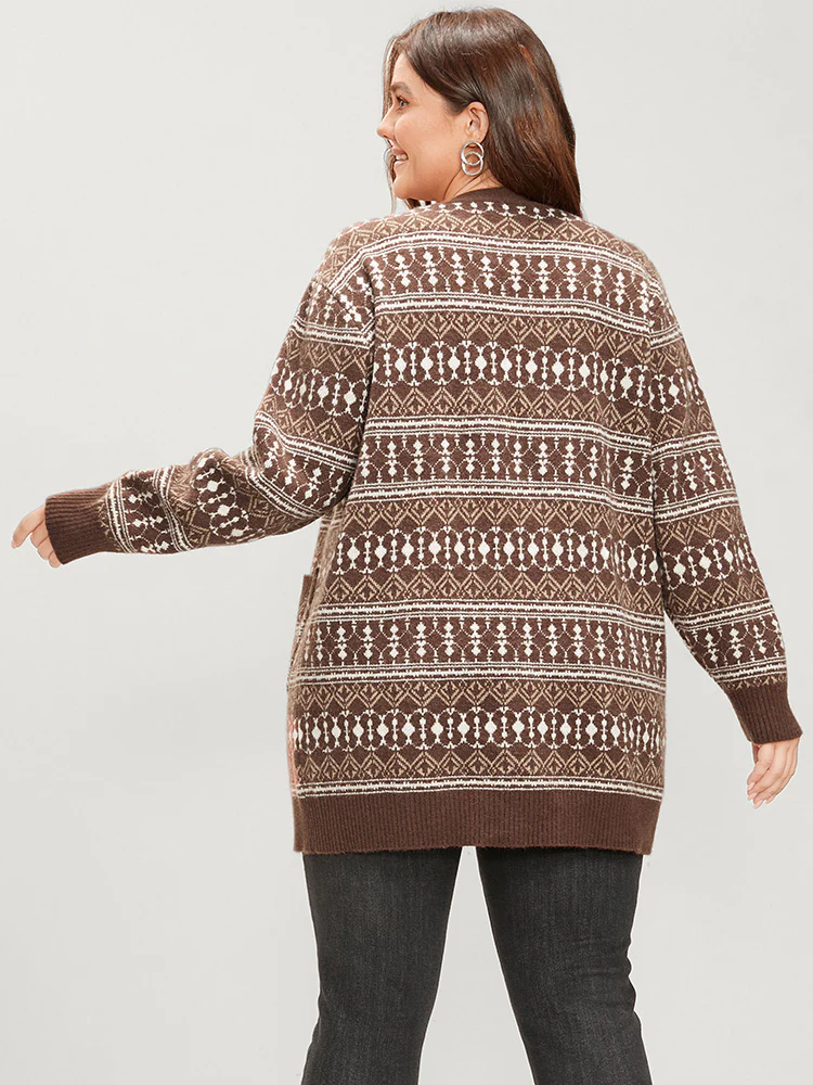 Bandana Contrast Super Soft Knit Pocket Open Front Cardigan - Image 5