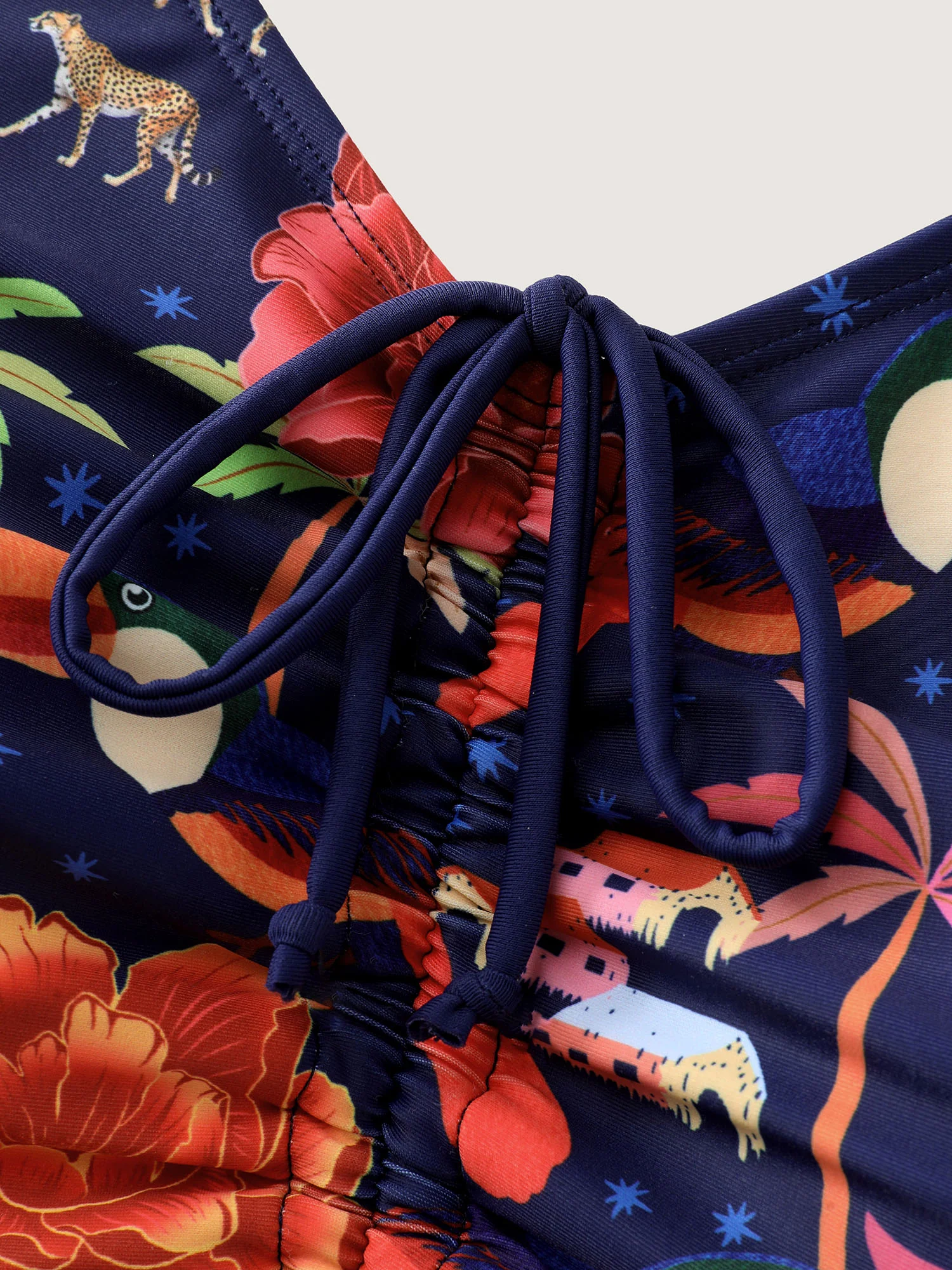 Tropical Pattern Channel Drawstring One-Piece Swimsuit - Image 5