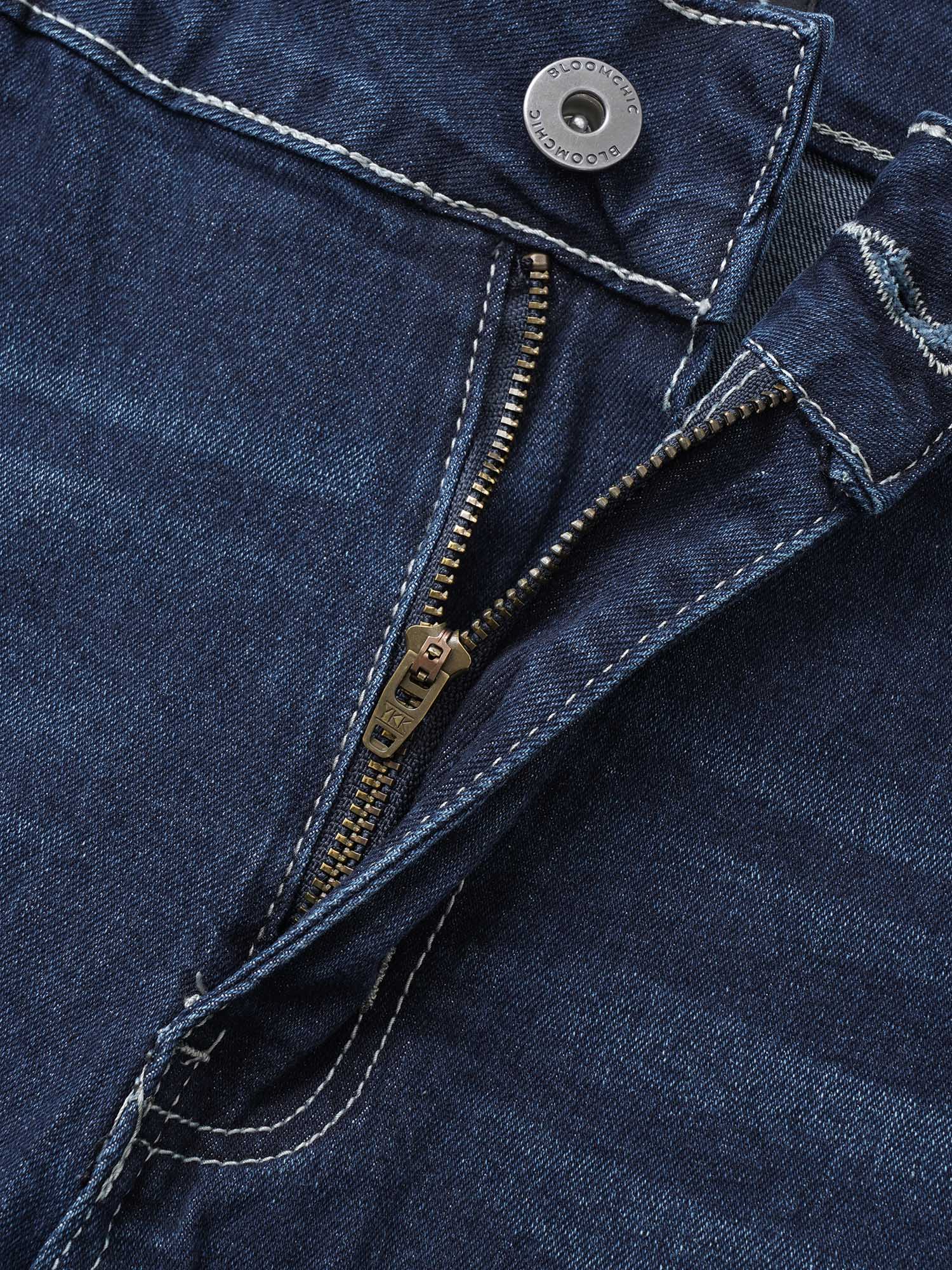 Very Stretchy High Rise Dark Wash Denim Shorts - Image 12