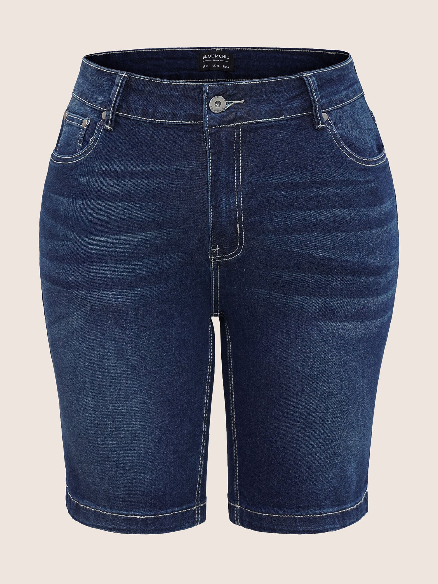 Very Stretchy High Rise Dark Wash Denim Shorts - Image 14