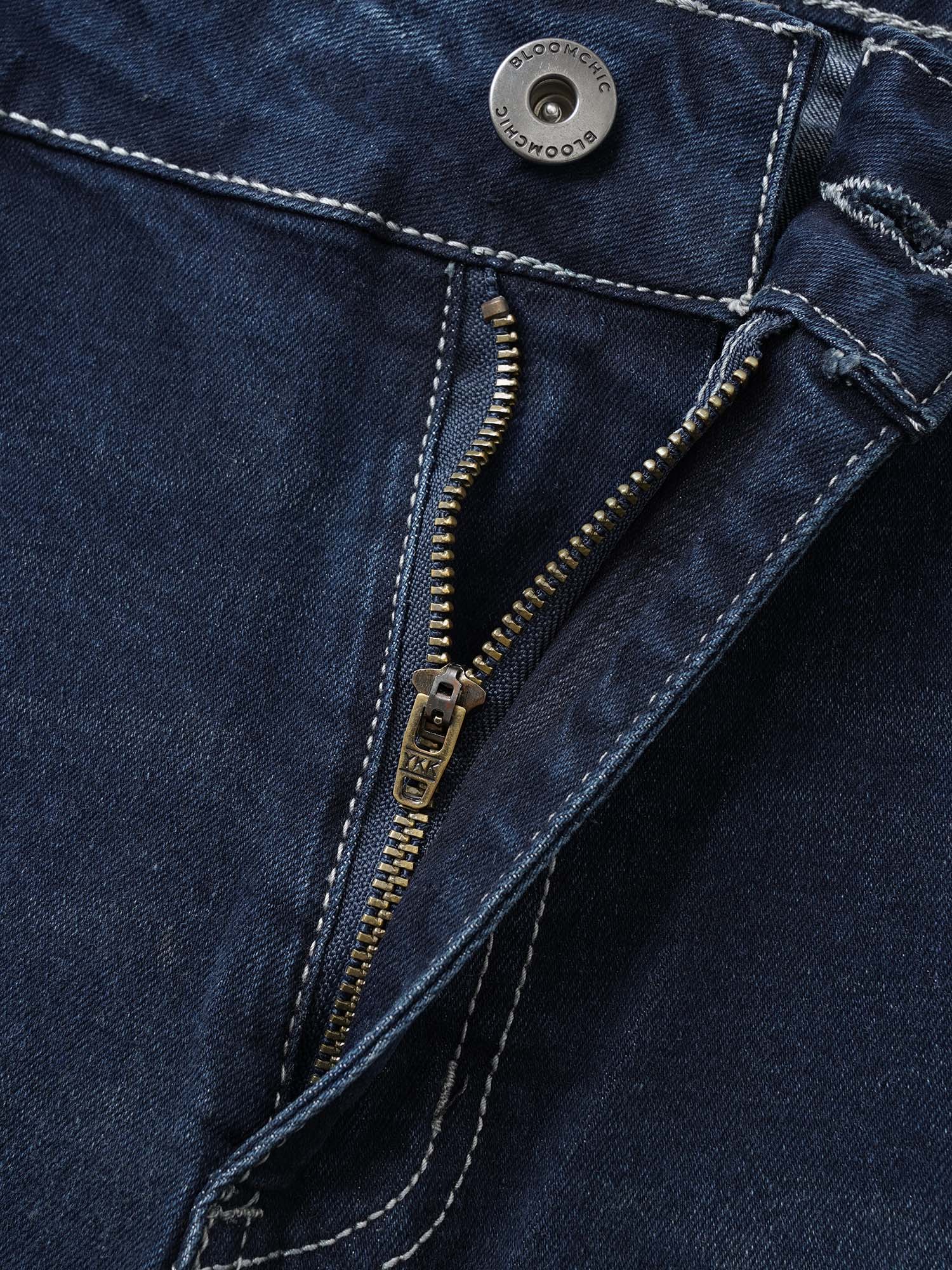 Very Stretchy High Rise Dark Wash Denim Shorts - Image 19