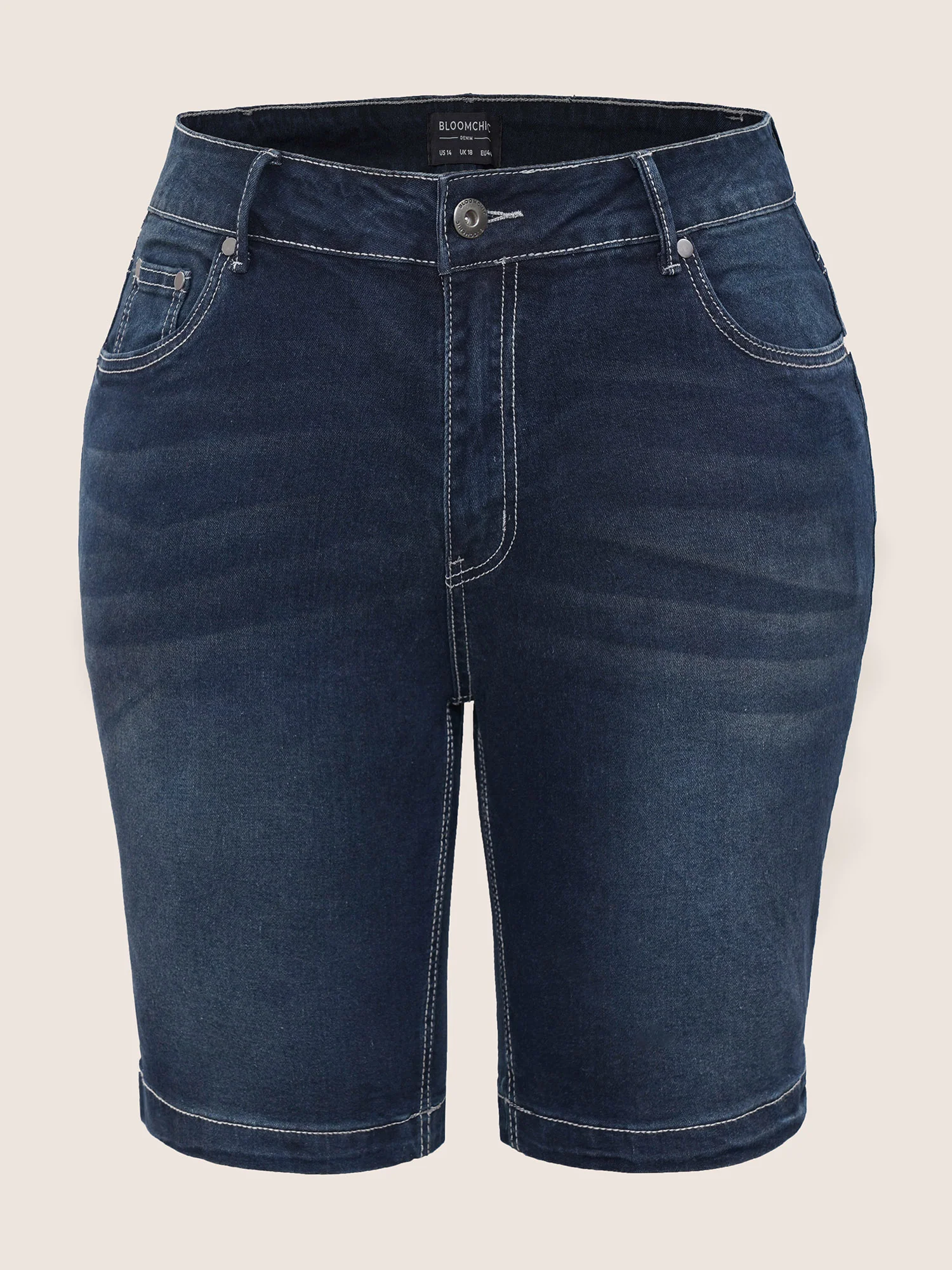 Very Stretchy High Rise Dark Wash Denim Shorts - Image 21