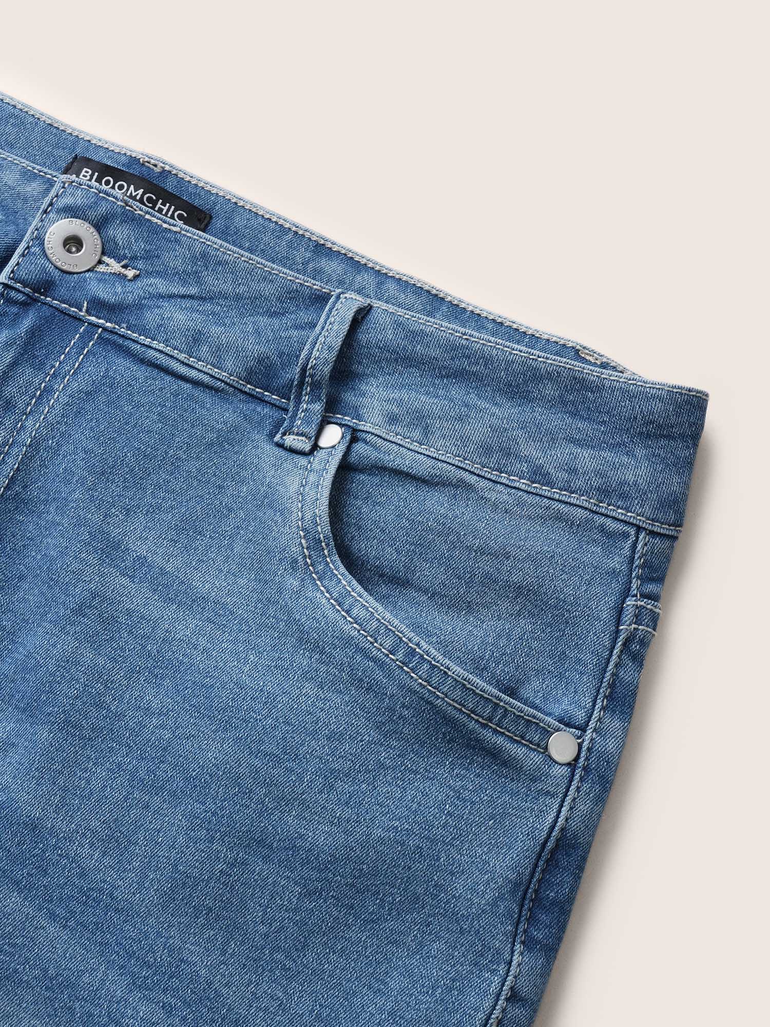 Very Stretchy High Rise Dark Wash Denim Shorts - Image 5