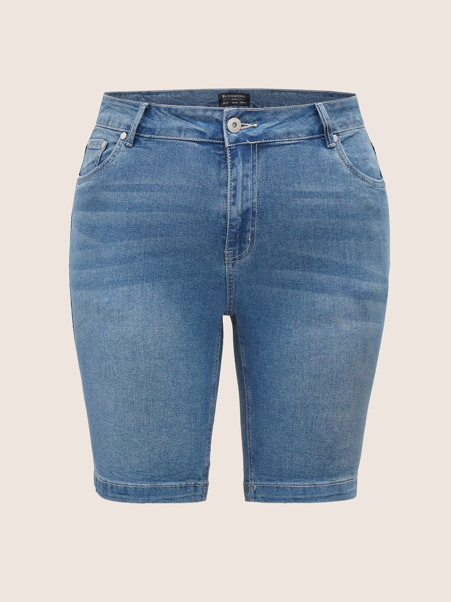 Very Stretchy High Rise Dark Wash Denim Shorts - Image 7